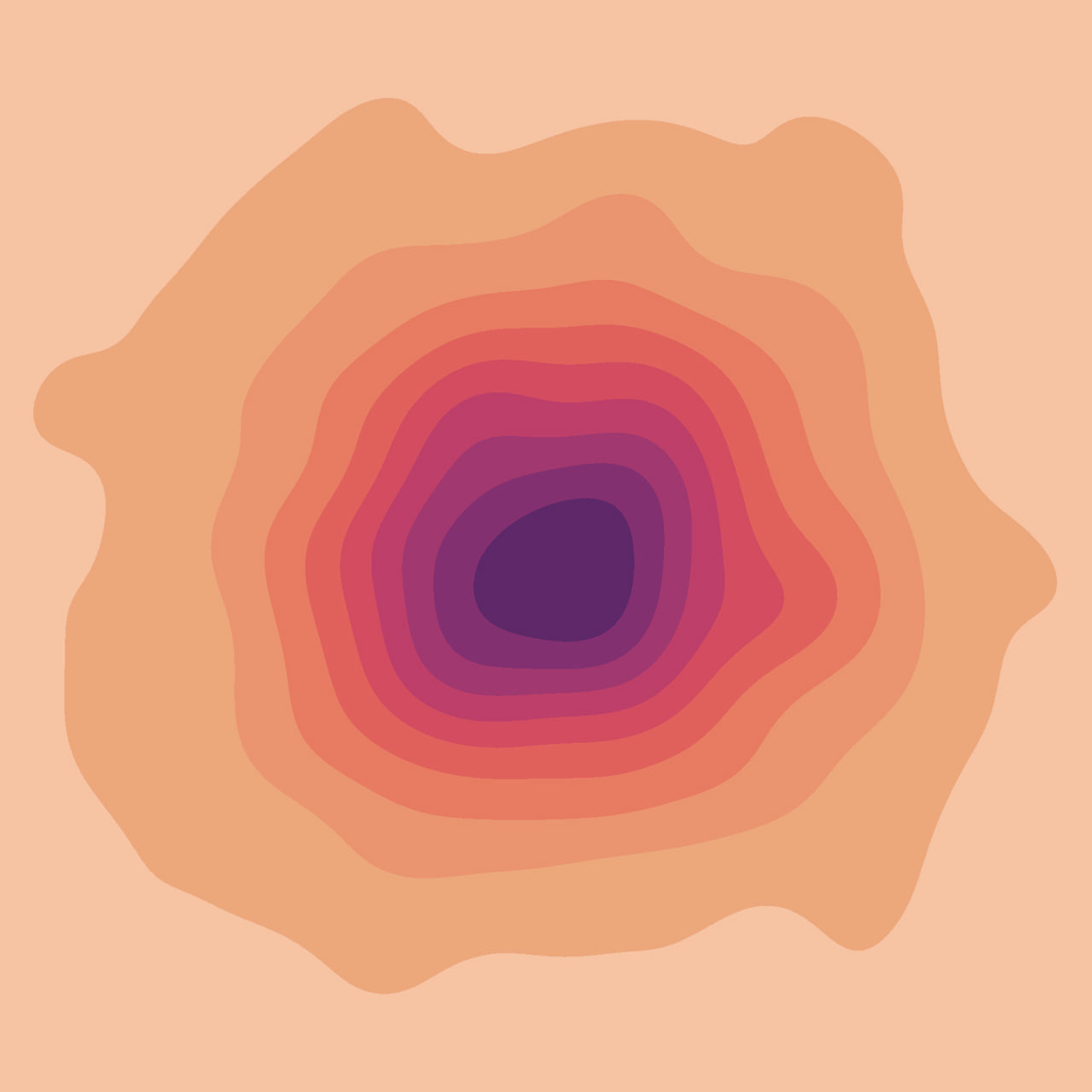 Concentric 2-D KDE contours rendered in a monochrome palette, abstract art style.